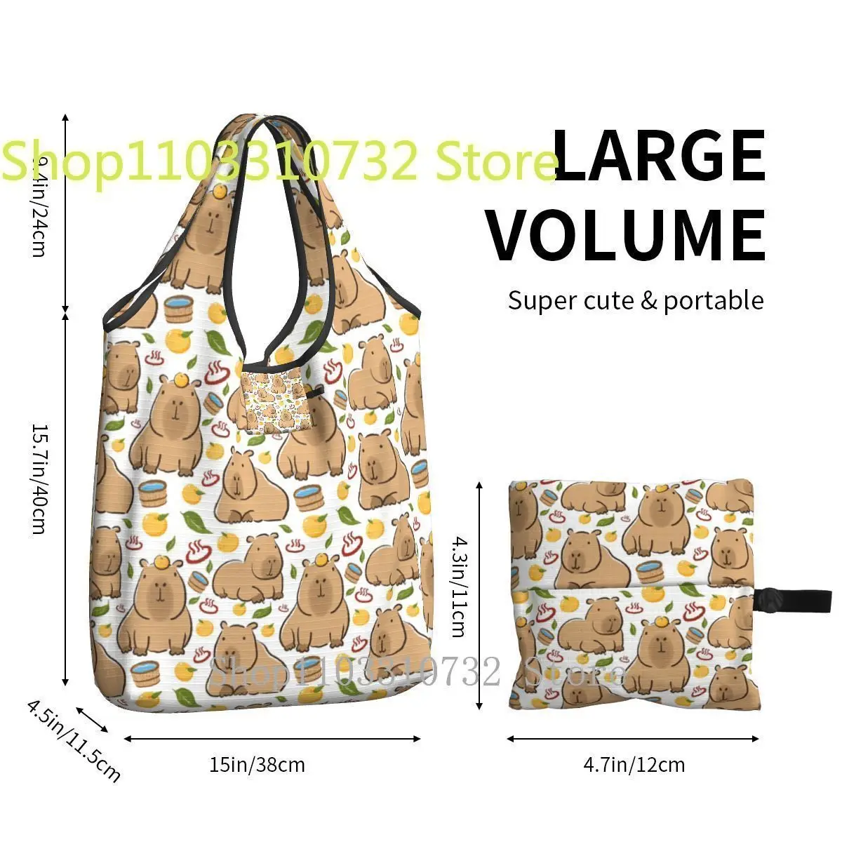 Многоразовые продуктовые сумки для ванной Capybara Yuzu Onzen, складная хозяйственная сумка, которую можно стирать в машине, очень большая складная сумка для хранения тотализаторов