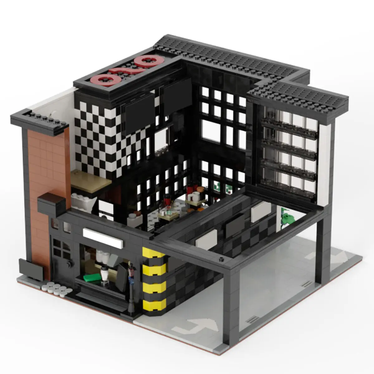 Модульное здание современного кафе с внутренним строительством, игрушки, 2803 шт., MOC Build