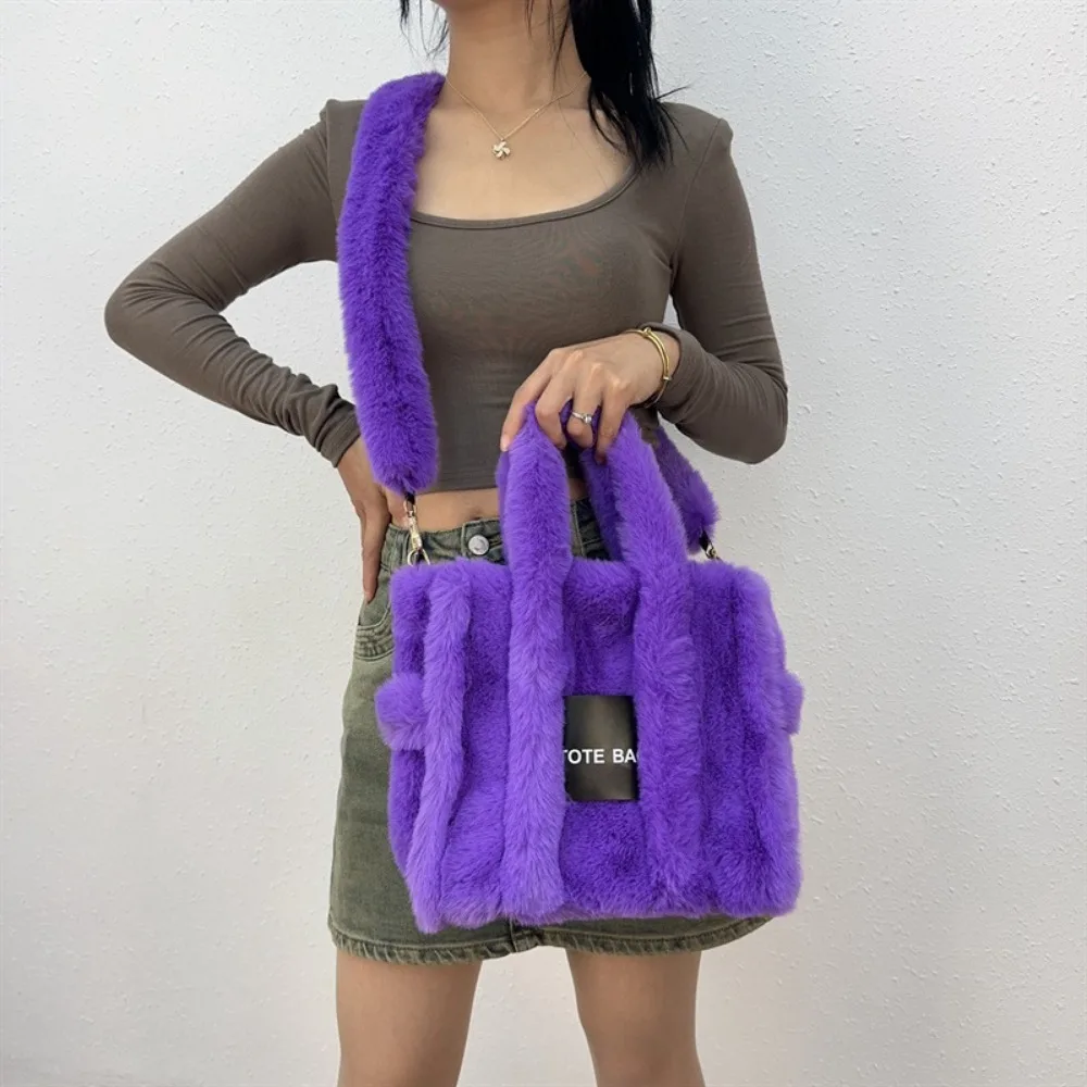 Осенне-зимняя новая сумка из искусственного меха кролика, женская сумка-тоут большой емкости, европейская и американская плюшевая сумка через плечо.