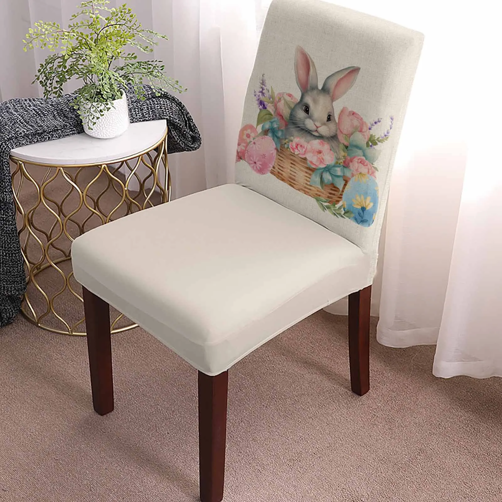 Пасхальный кролик, акварельные цветы, эластичный чехол для стульев для столовой, банкета, отеля, Эластичные чехлы для стульев из спандекса