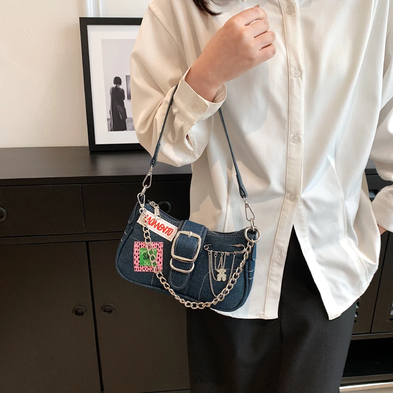 Роскошная джинсовая сумка-бродяга с ремешком через плечо для женщин, сумочка и кошелек 2023, новая модная женская сумка-мессенджер высокого качества