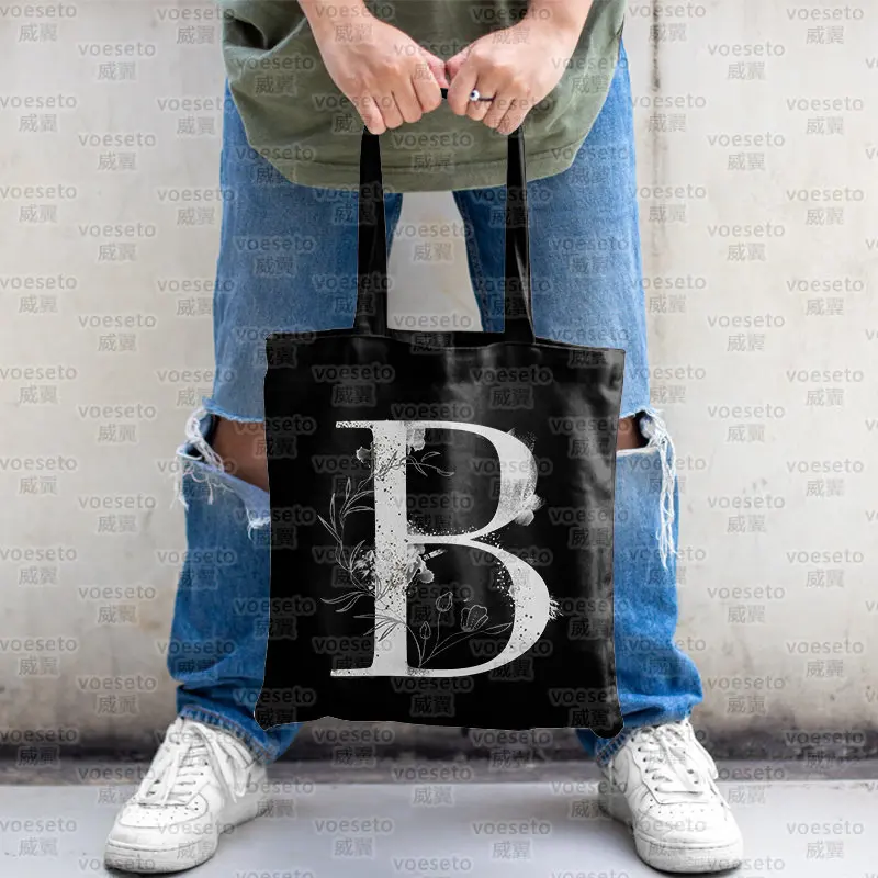 Серия White Letter, черные холщовые сумки-тоут, складные хозяйственные сумки для продуктов, большая вместимость для дам, экологичная тканевая сумка
