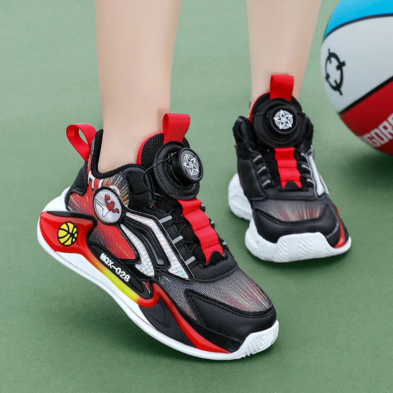 Удобная баскетбольная обувь с поворотной пряжкой Для детей, модные кроссовки на нескользящей резиновой подошве для мальчиков и девочек, Спортивная обувь для тренировок в тренажерном зале