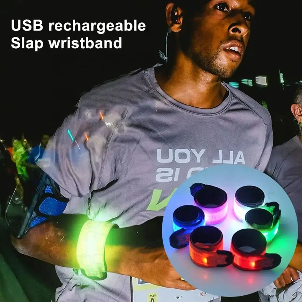 Уличная нарукавная повязка для ночного бега со светодиодной подсветкой, перезаряжаемая через USB, светящийся браслет для ног, сигнальные лампы безопасности для бега, ходьбы Cycli K4J8