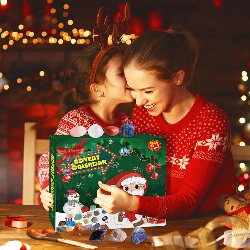 Хрустальный Адвент-календарь на 2024 год, 24 Дня обратного отсчета Рождества, Набор игрушек из натуральной Руды для рождественского украшения дома и сада