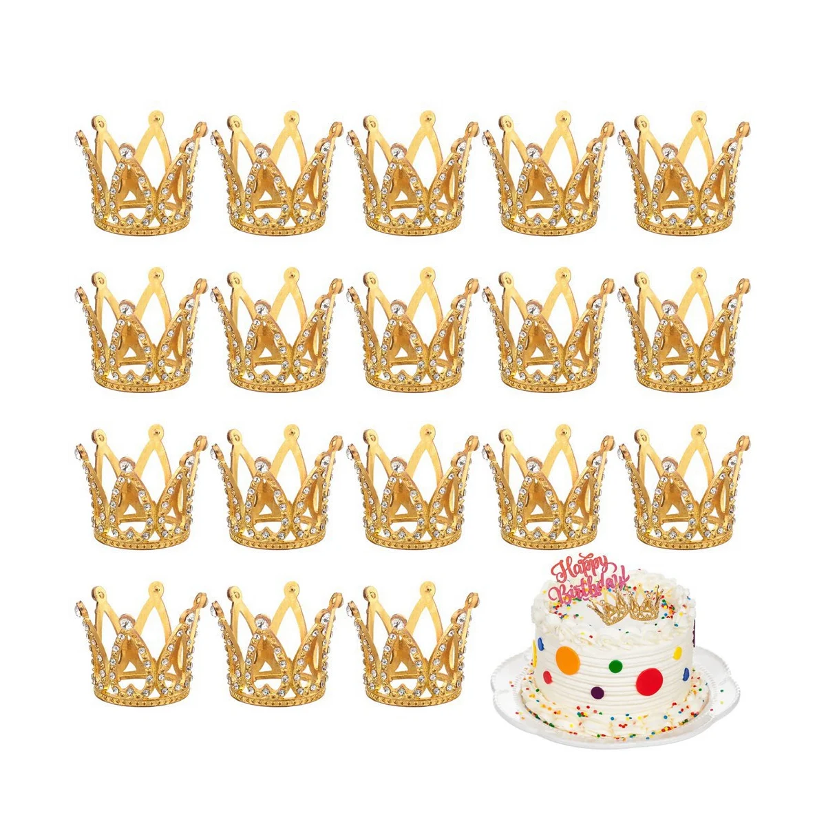 10 шт. Золотой Топпер для торта Tiny Baby, Маленькая Тиара со стразами, Корона для цветочных композиций, душа, Дня рождения, Свадебного декора
