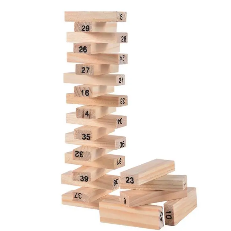 54шт Деревянная башня, деревянная строительная игрушка из твердых пород дерева, Домино-штабелер, Развивающая игра для детей
