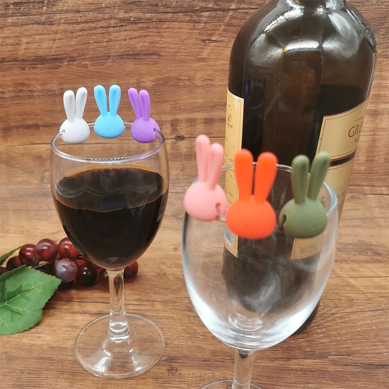 6шт Маркер Для Бокала Вина Творческий 3D Кроличьи Ушки Силиконовые Подвески Для Напитков Идентификатор Вина Для Коктейлей С Шампанским