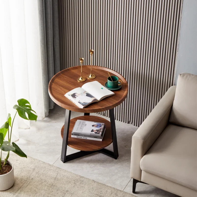Журнальный столик для гостиной, деревянный круглый, двусторонний, небольшой квартиры, простой компьютерный стол и удобный завтрак