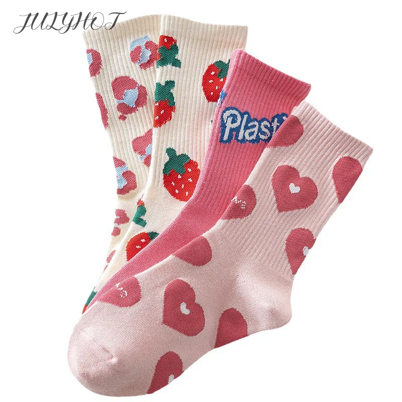Защита от ветра и тепла на открытом воздухе, Новые розовые носки с клубникой, Модные милые женские хлопчатобумажные носки в стиле харадзюку