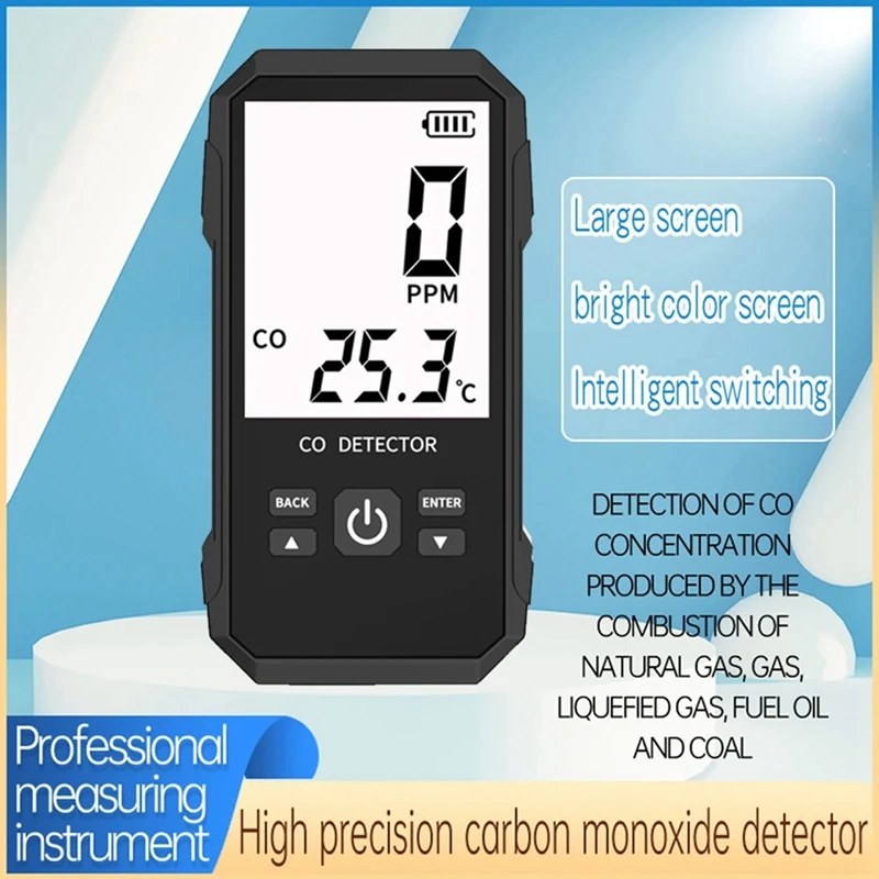 Измеритель концентрации углекислого газа Детектор угарного газа с температурным тестом, Звуковая световая сигнализация
