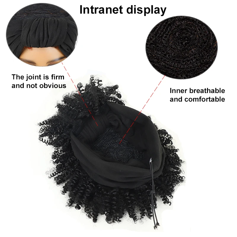 Короткая Афро-кудрявая повязка на голову, кудрявые парики с шарфом, черная синтетическая пышная кудрявая повязка на голову, парик для женщин, косплей, повседневное использование