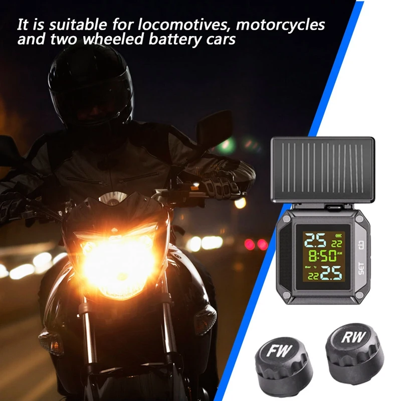 Мотоцикл TPMS Мотоциклетная водонепроницаемая ЖК-система контроля давления в шинах, сигнализация температуры шин