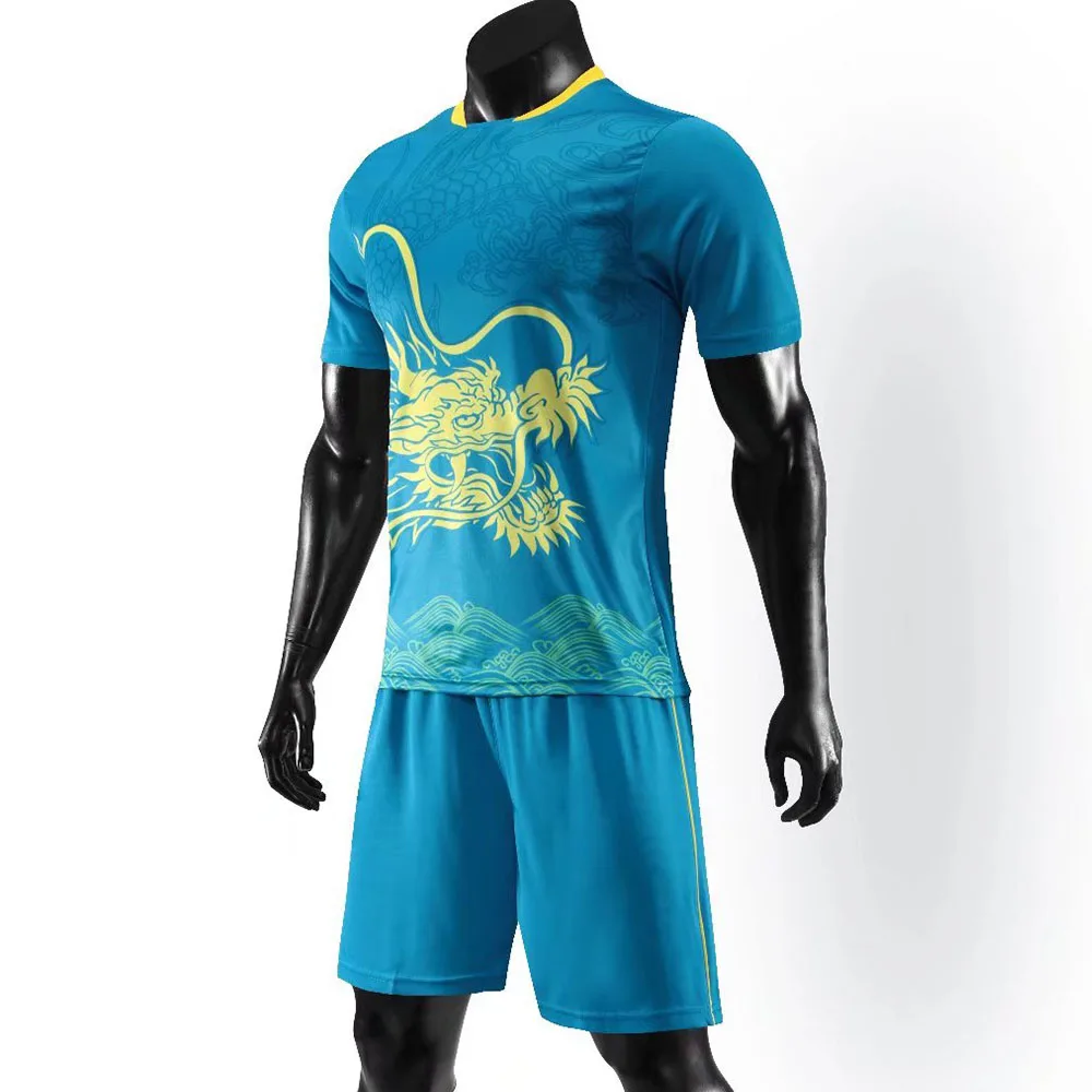 Новинка в мужских комплектах футбольных футболок, Изготовленная на заказ Пустая версия, Тренировочная форма для футбольного матча с драконом, короткий рукав