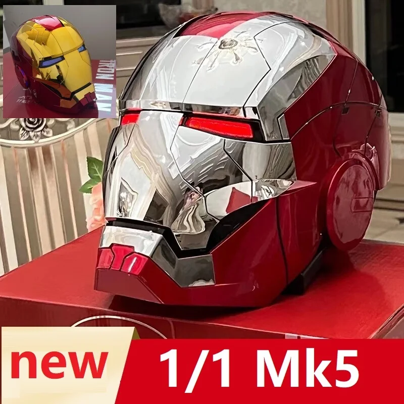 НОВЫЙ Золотой косплей Железного человека 1: 1 Шлем боевой машины Mk5, Электрический шлем, открытый, закрытый, Китайский, английский, голосовой пульт, подарок на День Святого Валентина