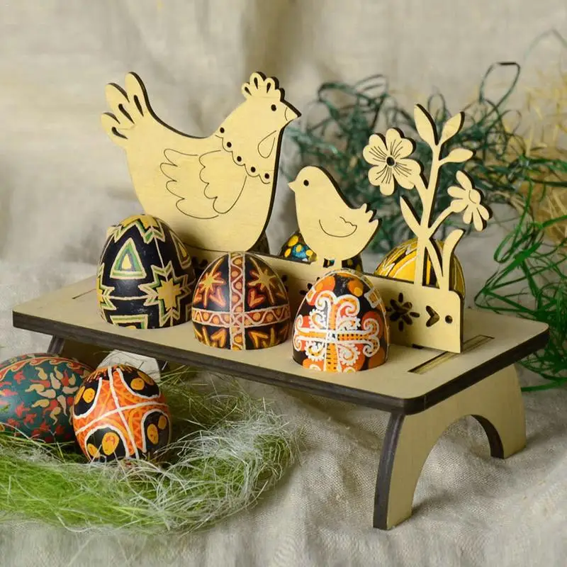 Пасхальный деревянный держатель для яиц, стойка с орнаментом из дерева кролика, Счастливая Пасхальная стойка, украшение своими руками, подставки для яиц, лоток, любимый подарок ребенка ручной работы