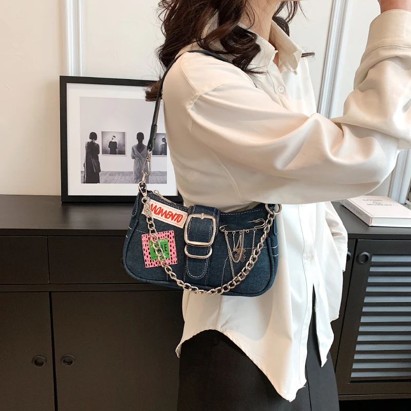 Роскошная джинсовая сумка-бродяга с ремешком через плечо для женщин, сумочка и кошелек 2023, новая модная женская сумка-мессенджер высокого качества
