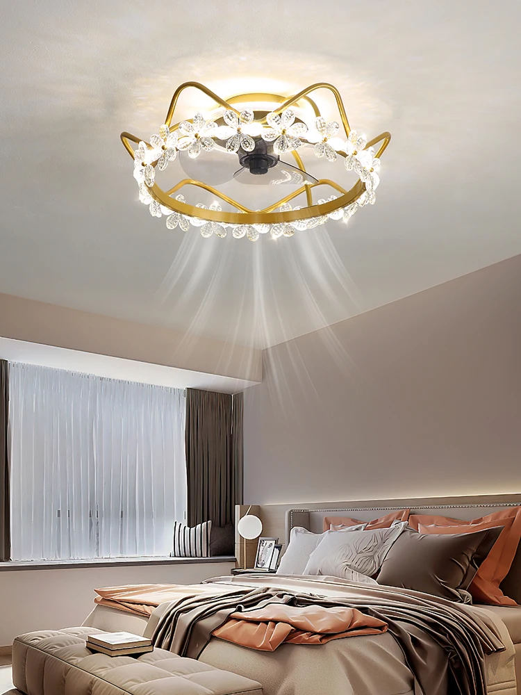 Роскошная хрустальная вентиляторная лампа Nordic Light 2023 Новый Немой Невидимый потолочный светильник для ресторана, спальни, встроенного детского светильника