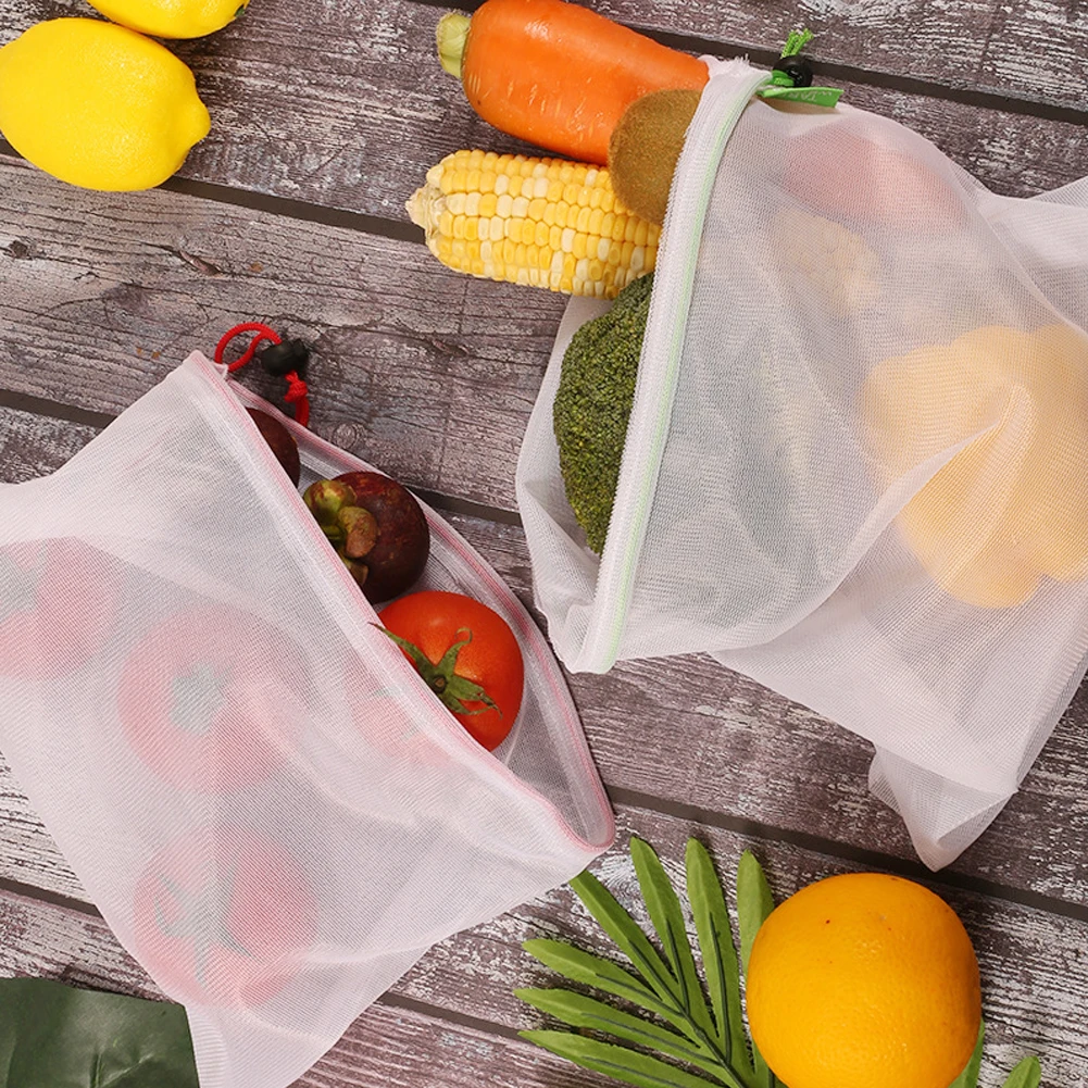 Сетчатый мешок для овощей и фруктов с одинарной панелью из полиэстера, моющийся сетчатый мешок для супермаркета, многоразовый сетчатый мешок для хранения продуктов питания в супермаркете