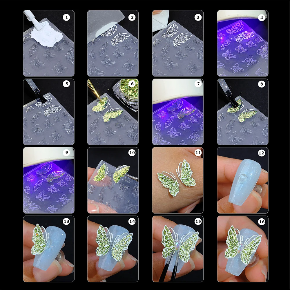 Силиконовая форма для ногтей, шаблон бабочки, акриловая пудра, резьба, 3D Рельефная бабочка, дизайн ногтей, сделай сам, Женские украшения для маникюра