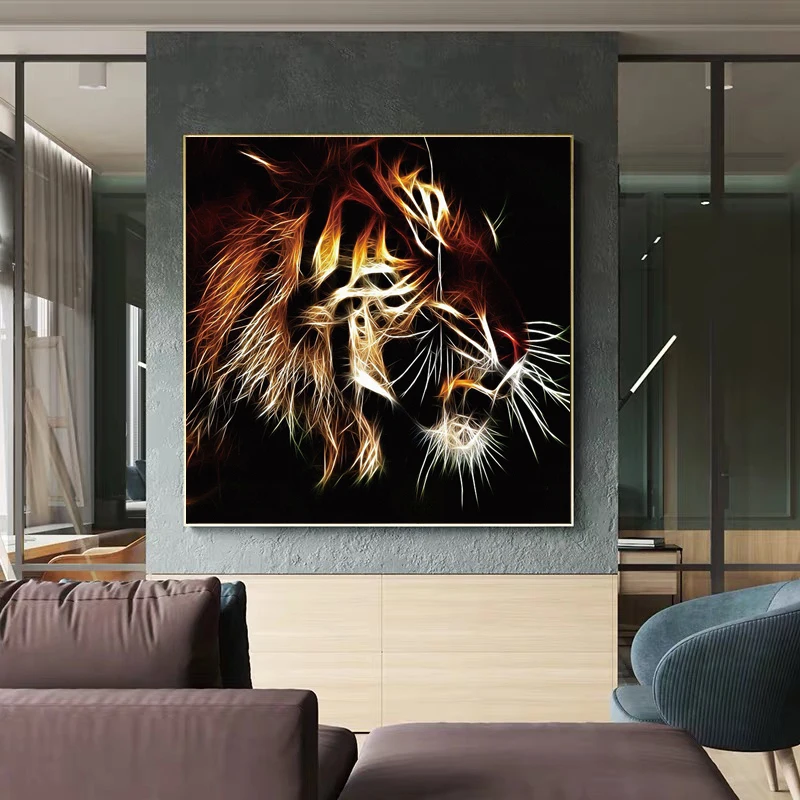 Современный большой роскошный плакат со Львом и Тигром, Абстрактные декоративные картины с животными, настенные картины на холсте, украшения для дома в гостиной