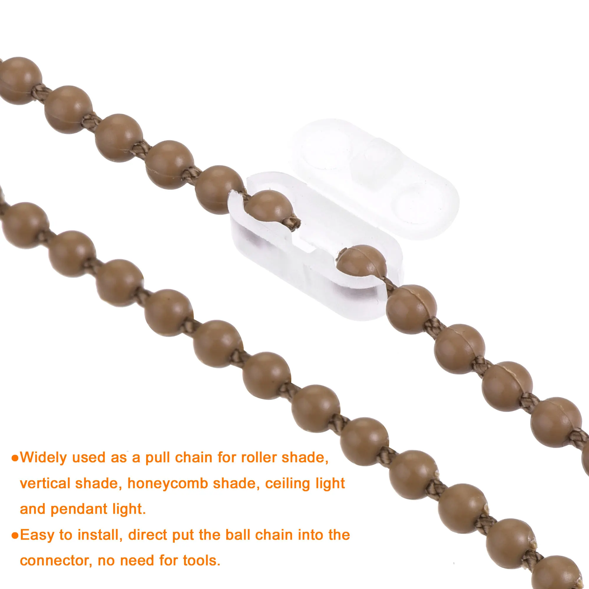 Шариковая цепь Uxcell 4,5 мм x 9 м, тянущий шнур с 2 разъемами для роликового абажура темно-коричневого цвета