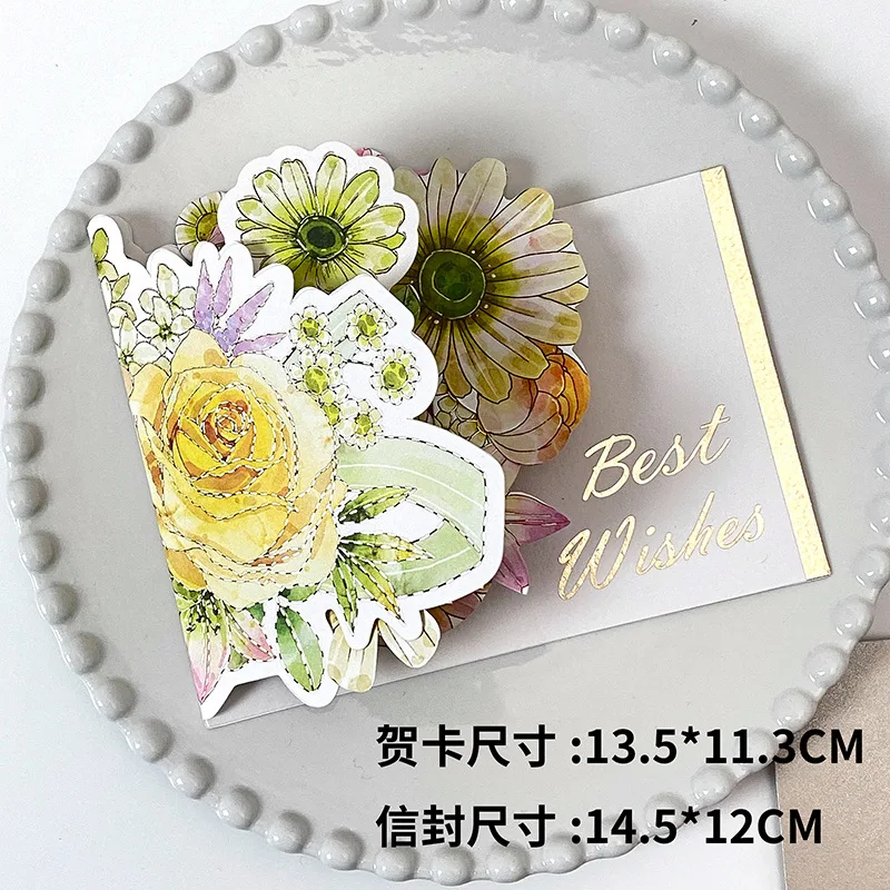 3D всплывающие открытки С цветами, наилучшими пожеланиями, открытка на день рождения, подарки на годовщину, открытка с розами, приглашения на свадьбу, Поздравительные открытки