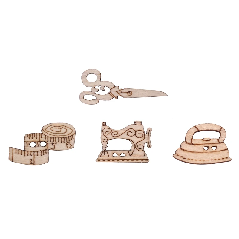 BMBY-100шт Деревянные пуговицы в форме ножниц для швейной машины, пуговицы для детской одежды, Декоративные пуговицы для скрапбукинга, Аксессуары