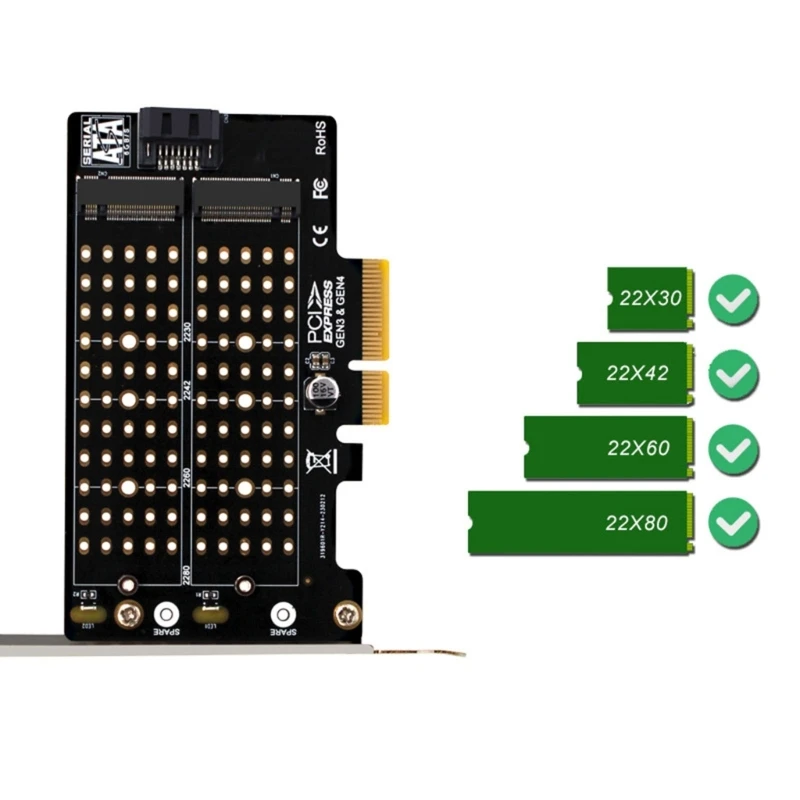 M.2 NVMe SSD к Карте расширения PCIE Адаптер с двумя отсеками Поддерживает PCIEX4 X16 SSD 2242/2230/22602280
