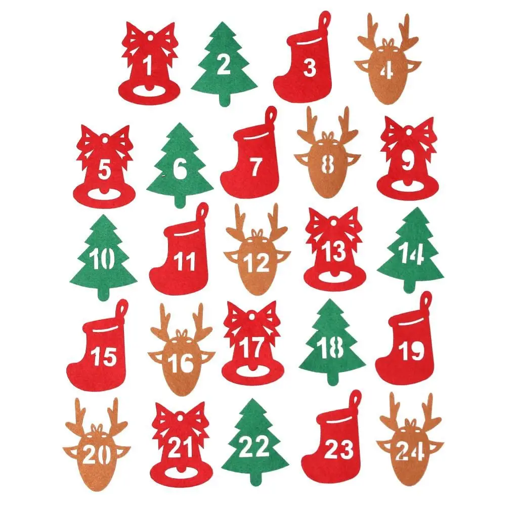 Веселого Рождества Адвент-Календарь 24 Числа Войлочный Календарь Обратного Отсчета Наклейка Рождественский Декор DIY Подарочная Упаковка Этикетка