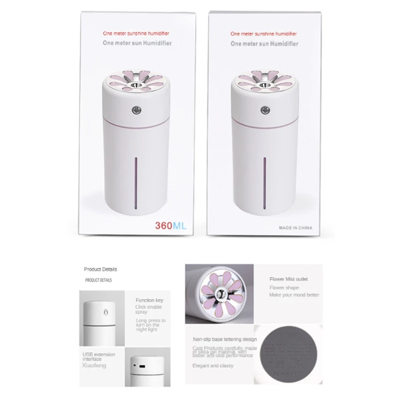 Интеллектуальное напоминание Мини-увлажнитель воздуха USB домашний ультразвуковой бесшумный увлажнитель воздуха без ночника и мини-вентилятора Розовый