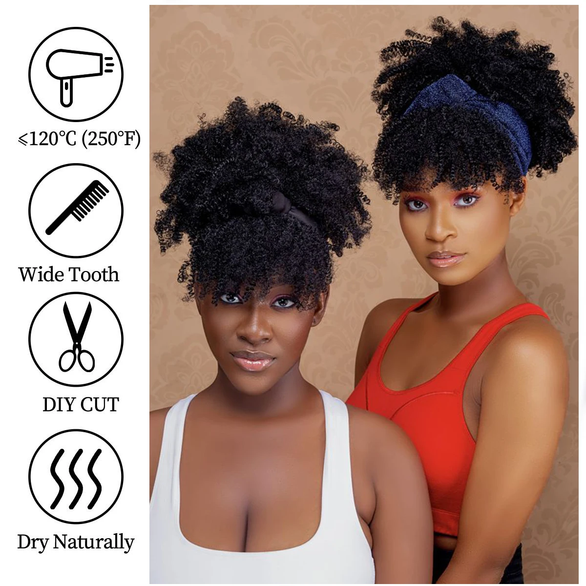 Короткая Афро-кудрявая повязка на голову, кудрявые парики с шарфом, черная синтетическая пышная кудрявая повязка на голову, парик для женщин, косплей, повседневное использование