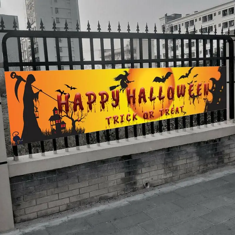 Кровавый баннер Happy Halloween Фон Happy Halloween с кровавым отпечатком руки 8,2X1,57 фута Праздничный фон Оранжево-черный