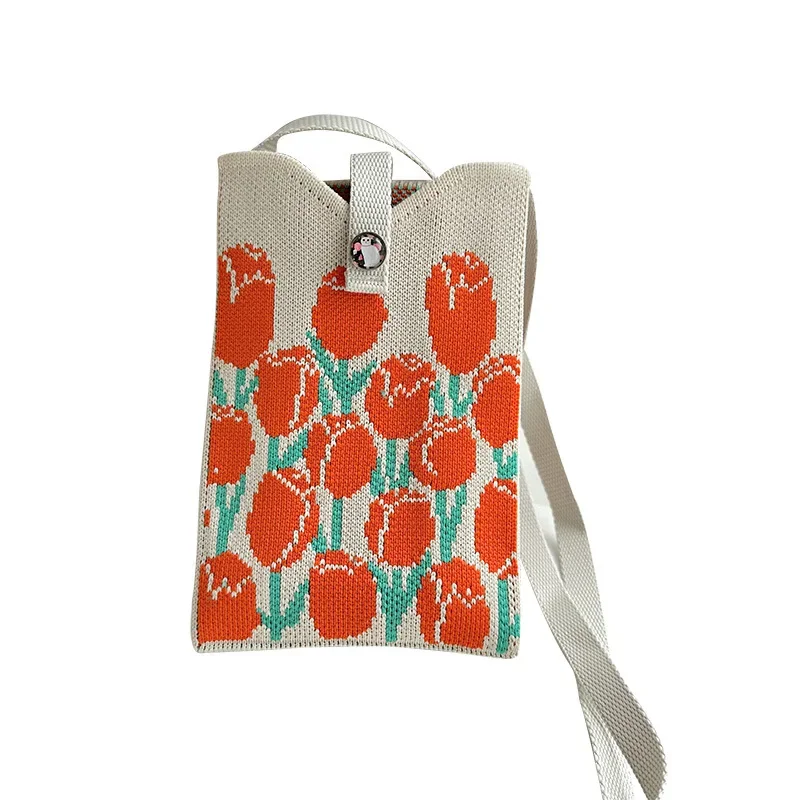Нишевый дизайн, мини-вязаная сумка для мобильного телефона с милой пандой, женская универсальная портативная вязаная сумка через плечо, маленькая квадратная сумка