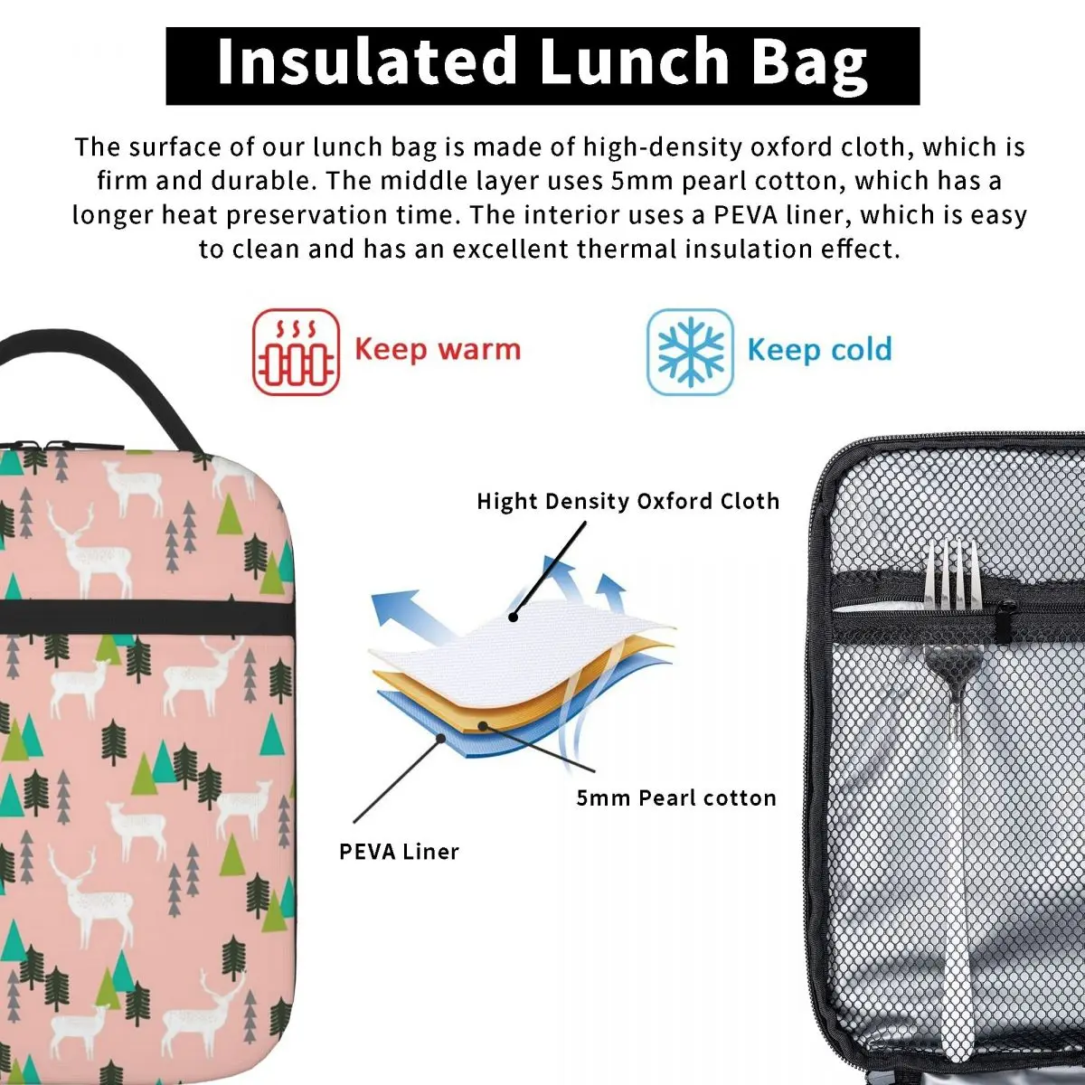 Румяна с оленьим лесом От Andrea Lauren Lunch Tote, термосумка, сумки для ланча, Кавайная сумка для ланча