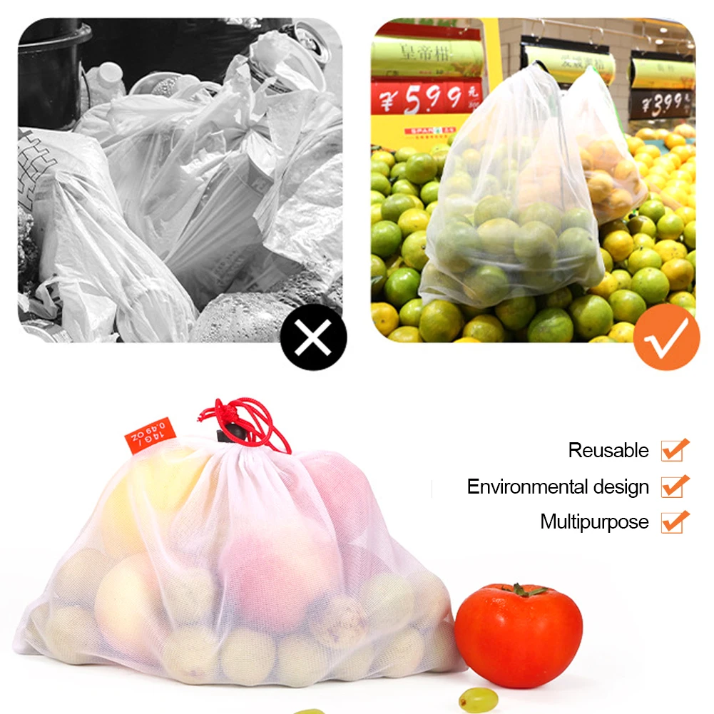 Сетчатый мешок для овощей и фруктов с одинарной панелью из полиэстера, моющийся сетчатый мешок для супермаркета, многоразовый сетчатый мешок для хранения продуктов питания в супермаркете