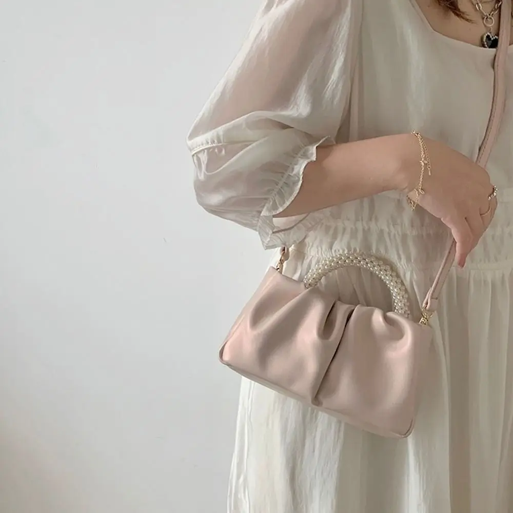 Темпераментная сумочка в корейском стиле из искусственной кожи с жемчужным блеском, облачная сумка с жемчужной ручкой, женская сумка через плечо, маленькие кошельки INS