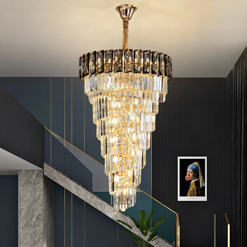 Французский свет Роскошная индивидуальность Янтарная хрустальная люстра Светильники для гостиной Подвесные светильники для холла виллы на потолке