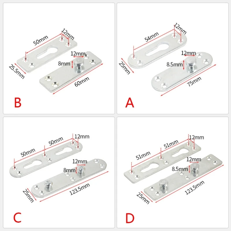4 пары оцинкованных крепежных элементов для соединения кроватей, простые в установке, столярные изделия Круглые / квадратные, подходят для каркасов кроватей