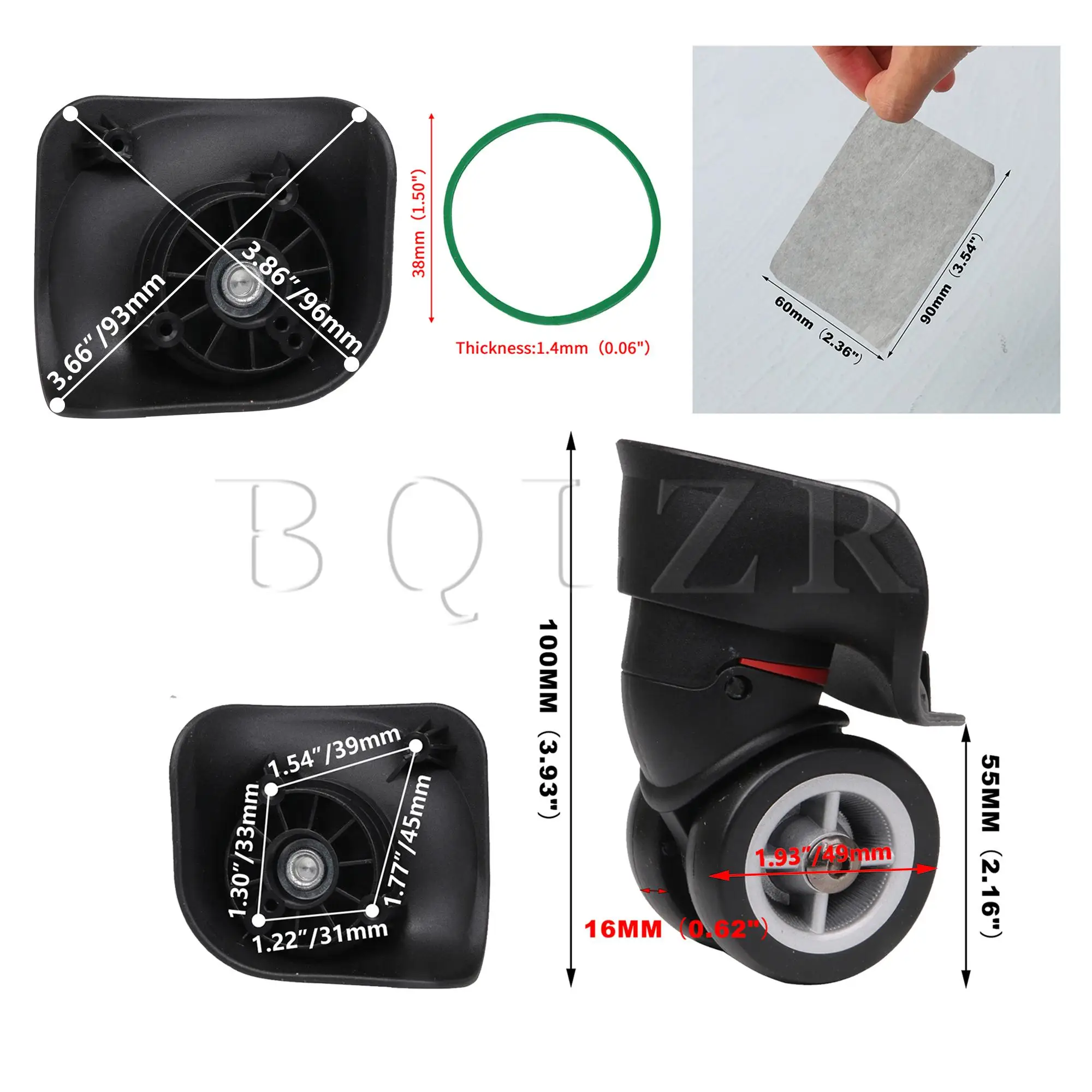 BQLZR 2 х черных колесика для багажа 3,93 дюйма с масляными промокашками