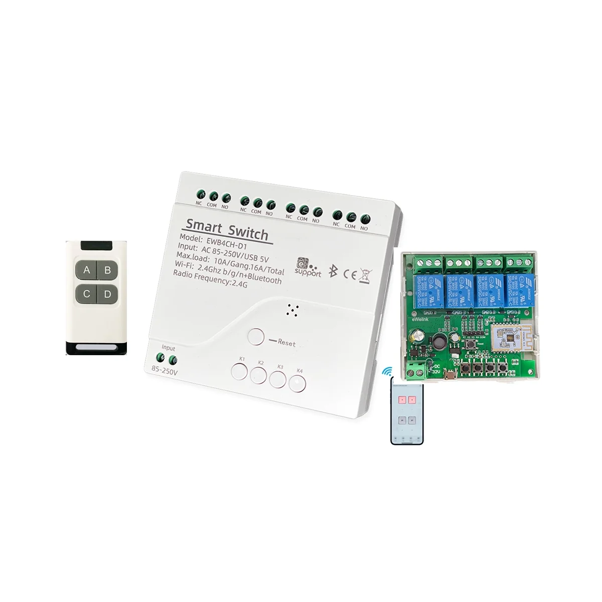 eWeLink Smart WiFi Bluetooth Переключатель Релейный Модуль + Пульт Дистанционного Управления 85-250 В вкл Выкл Контроллер 4CH 2.4 G WiFi Пульт Дистанционного управления для Alexa