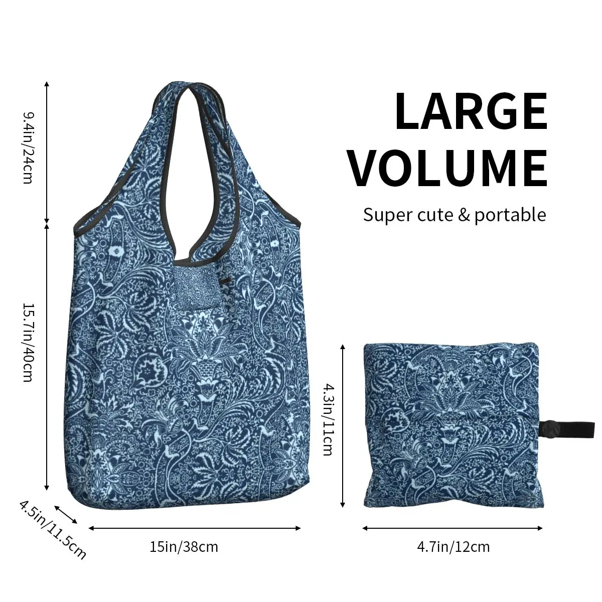 Изготовленная на заказ индийская хозяйственная сумка William Morris, женские портативные продуктовые сумки большой емкости темно-синего цвета индиго