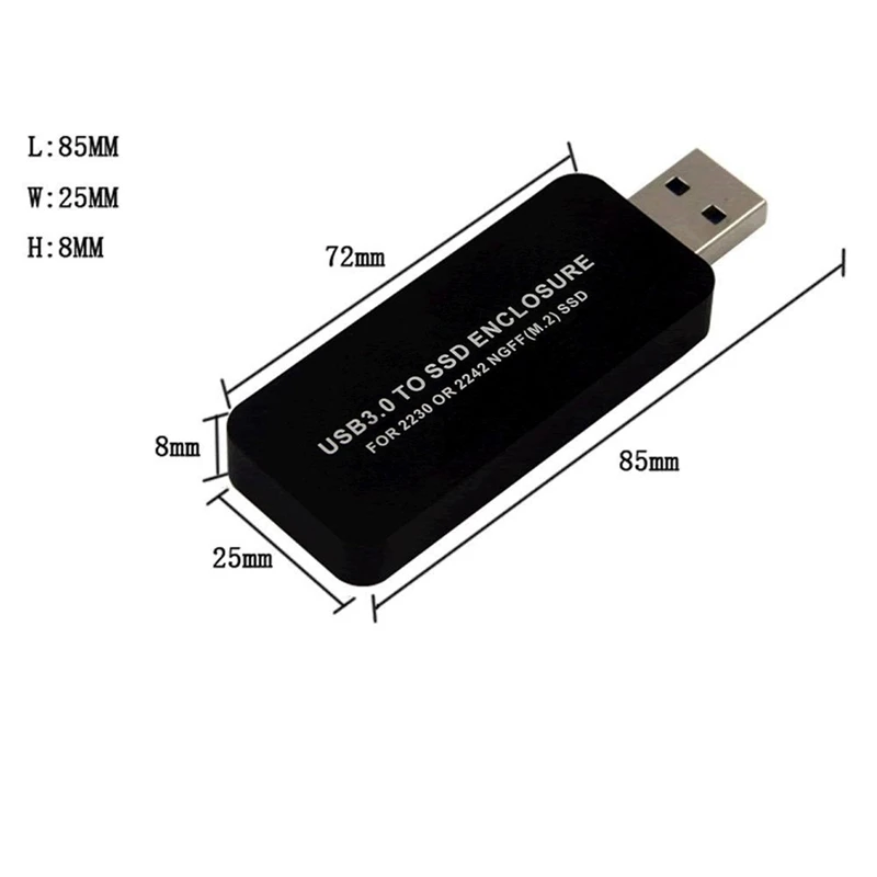 Корпус USB3.0 TYPE-A ДЛЯ SSD-накопителя Без кабеля Для протокола NGFF B-Key SATA Для твердотельных накопителей 2230 или 2242 M.2