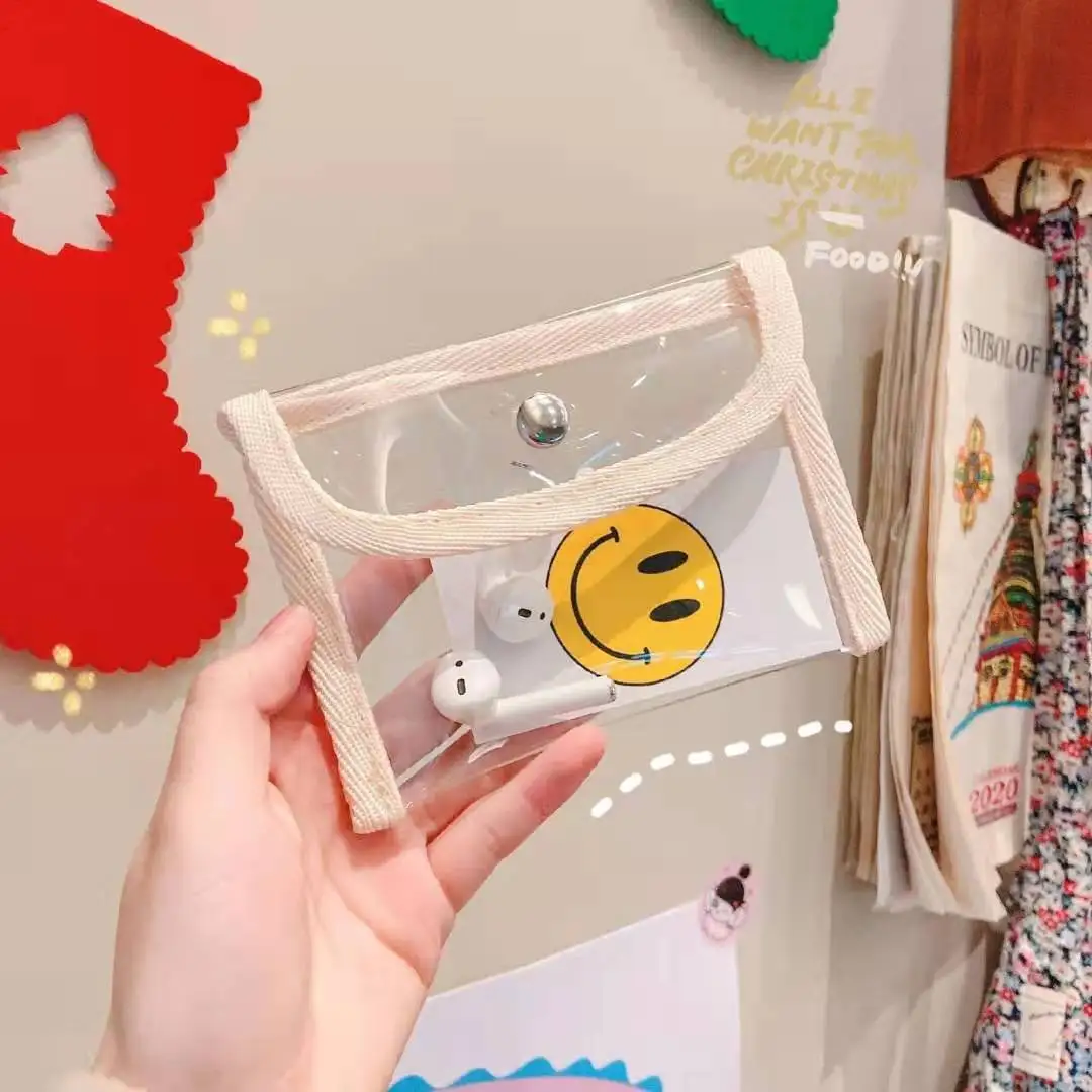 Мини Портативная сумка для хранения Аксессуаров Кошелек для мелочей в Японском Корейском стиле, простой Прозрачный кошелек для монет и карточек из ПВХ с милой застежкой