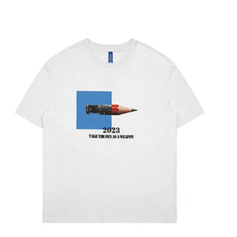 Мужская Уличная Хип-Хоп Футболка Bullet Pencil Graphic T-Shirt Harajuku 2023 Летняя Футболка С Коротким Рукавом Хлопчатобумажные Топы, Футболка Серый Белый