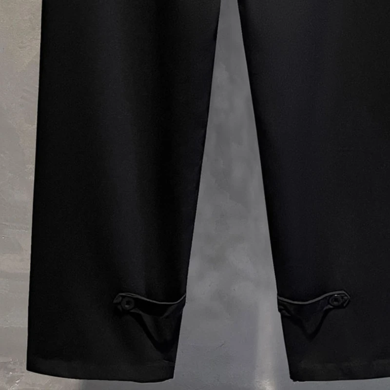Повседневный костюм, мужские летние Тонкие однотонные карманы на пуговицах, Прямые брюки в корейском стиле, универсальные, длиной до щиколотки, Свободные для отдыха