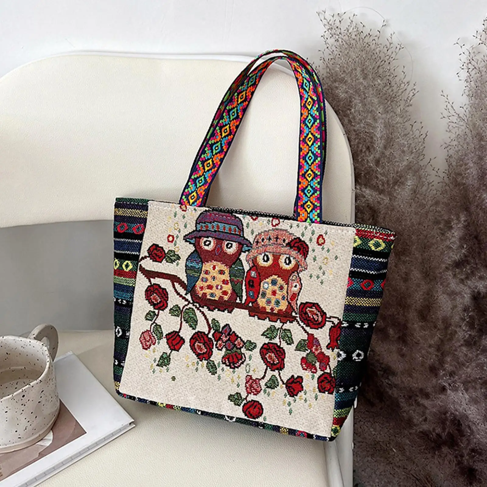 Ретро-сумка с вышивкой большой емкости, повседневная сумка для покупок, женская дорожная сумка ручной работы с вышивкой